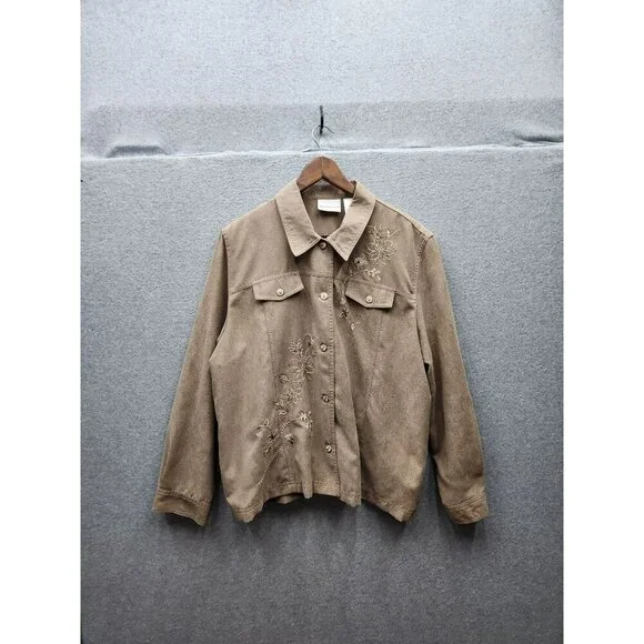 Alfred Dunner Womens Embroidered Tan Jacket & Elastic Waist Pants Set Size 20 Co - Picture 5 of 9